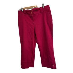 Tribal Capri Pants Red Sz 10 Stretch Pedal Pushers Retro Clam Diggers Beach Vaca